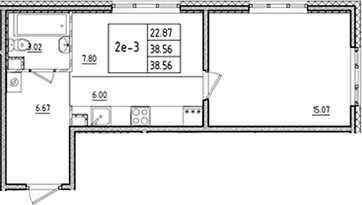 Планировка — ЛесART, 2-комн., 39 м²