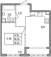 Планировка — ЛесART, 1-комн., 36 м²