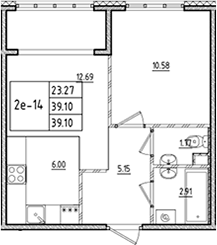 Планировка — ЛесART, 2-комн., 39 м²