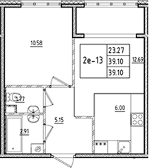 Планировка — ЛесART, 2-комн., 39 м²