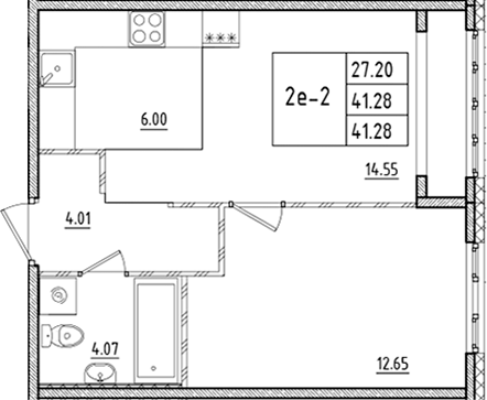 Планировка — ЛесART, 2-комн., 41 м²