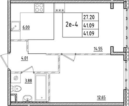 Планировка — ЛесART, 2-комн., 41 м²