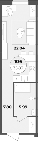 Планировка — Лиговский 127, Студия, 36 м²