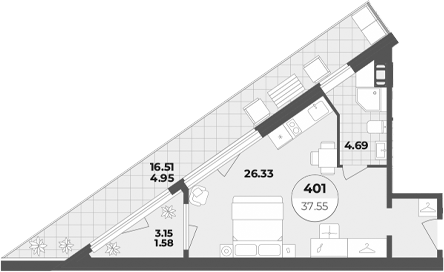 Планировка — Лиговский 127, Студия, 31 м²