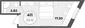 Планировка — Лиговский 127, Студия, 20 м²