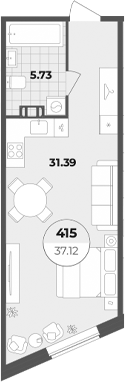 Планировка — Лиговский 127, Студия, 37 м²