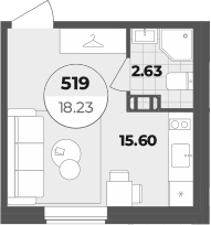Планировка — Лиговский 127, Студия, 18 м²