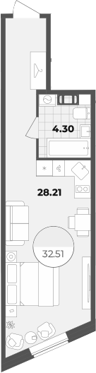 Планировка — Лиговский 127, Студия, 33 м²