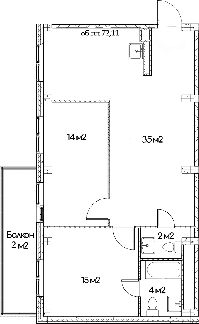 Планировка — Феникс, 2-комн., 70 м²