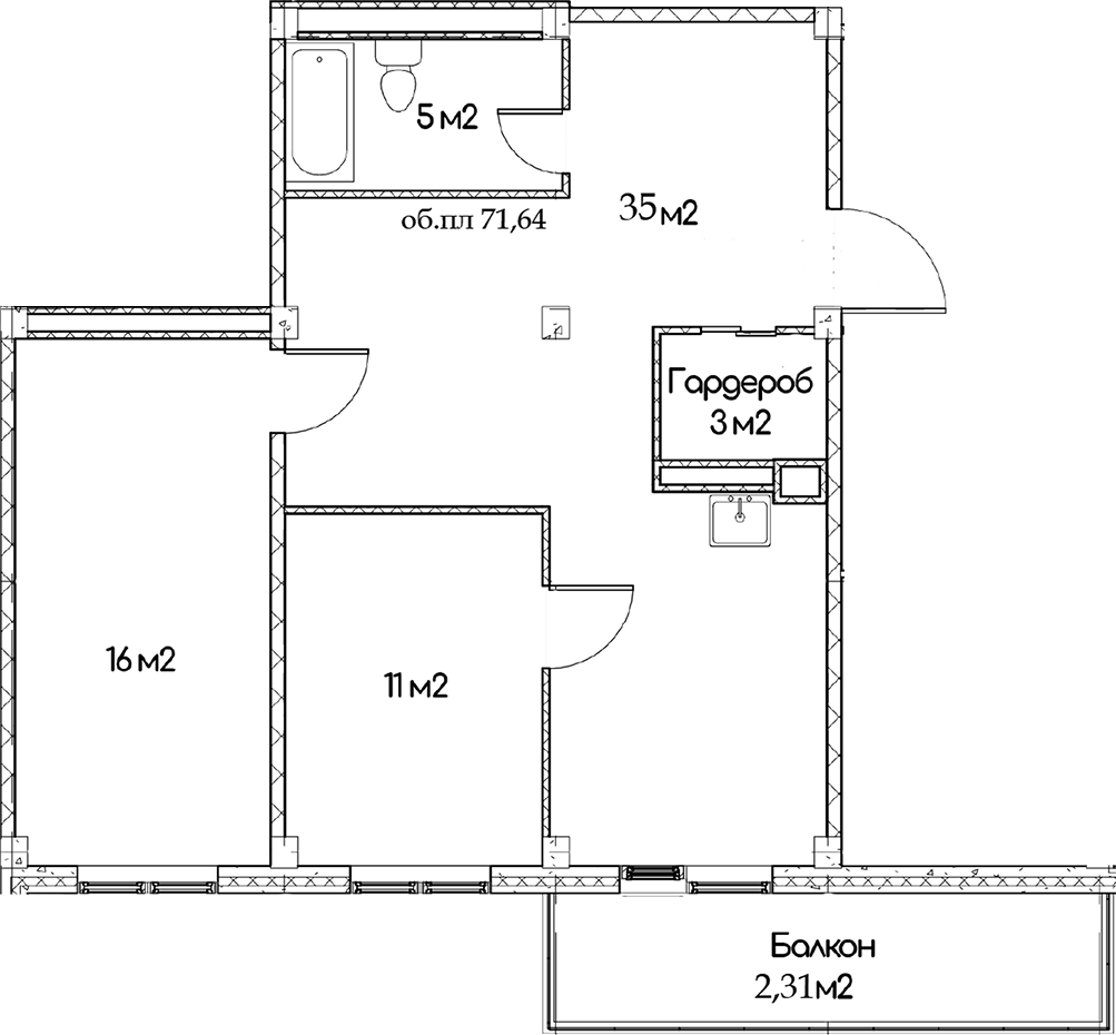 Планировка — Феникс, 2-комн., 69 м²