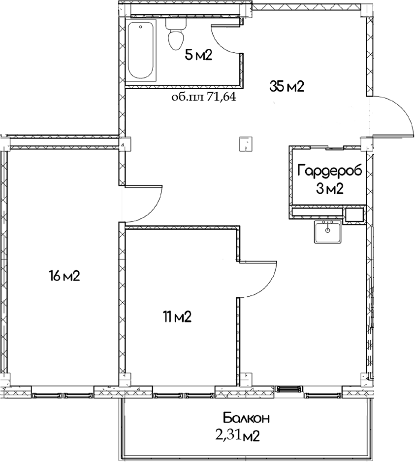 Планировка — Феникс, 2-комн., 69 м²
