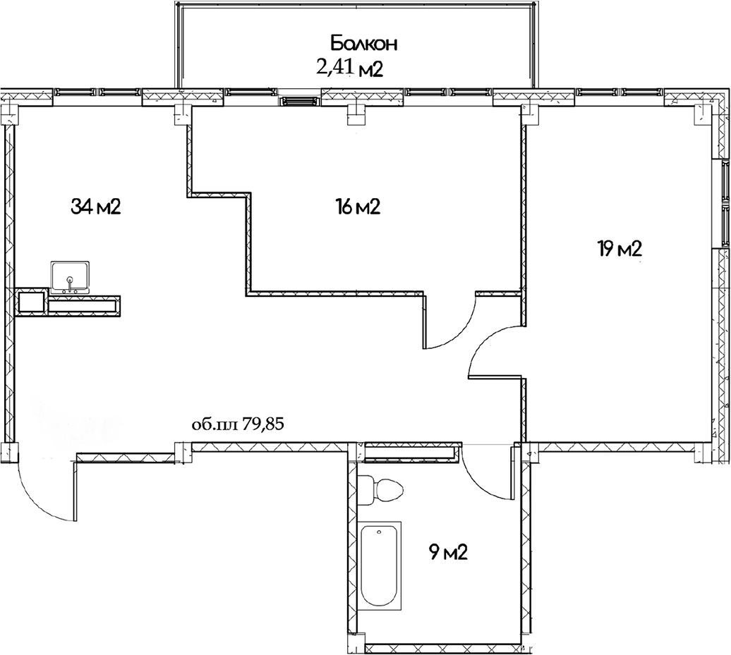 Планировка — Феникс, 2-комн., 77 м²