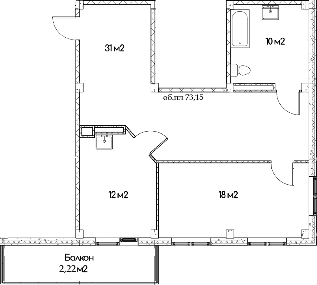 Планировка — Феникс, 2-комн., 71 м²