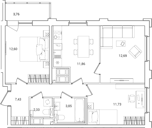 Планировка — OKLA, 3-комн., 62 м²