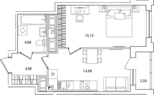 Планировка — OKLA, 1-комн., 40 м²