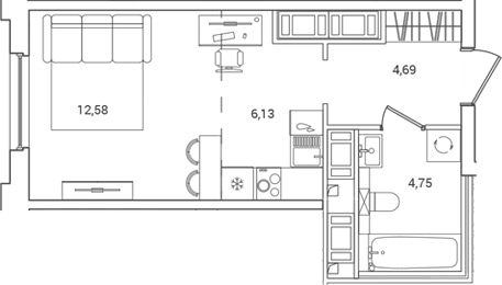 Планировка — OKLA, Студия, 28 м²