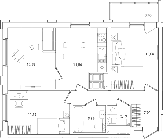 Планировка — OKLA, 3-комн., 63 м²