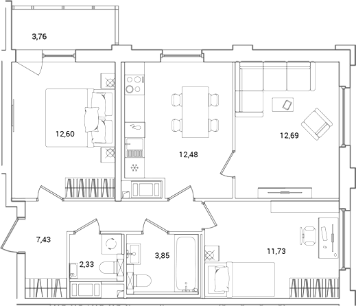 Планировка — OKLA, 3-комн., 63 м²