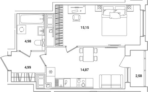 Планировка — OKLA, 1-комн., 40 м²