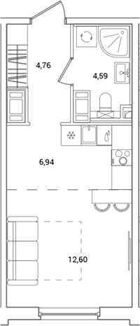 Планировка — OKLA, Студия, 28 м²