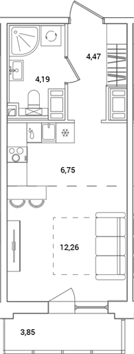Планировка — OKLA, Студия, 28 м²