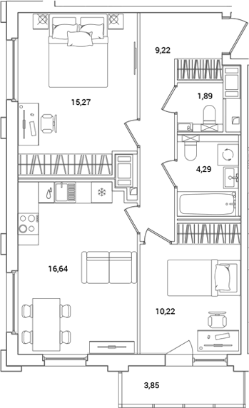 Планировка — OKLA, 3-комн., 58 м²