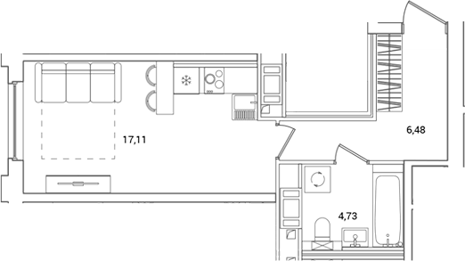 Планировка — OKLA, Студия, 28 м²