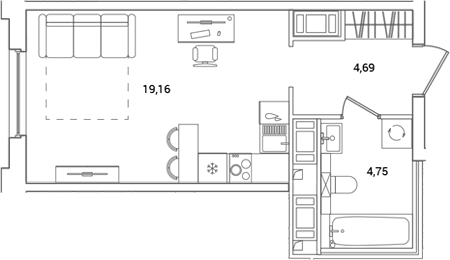 Планировка — OKLA, Студия, 29 м²