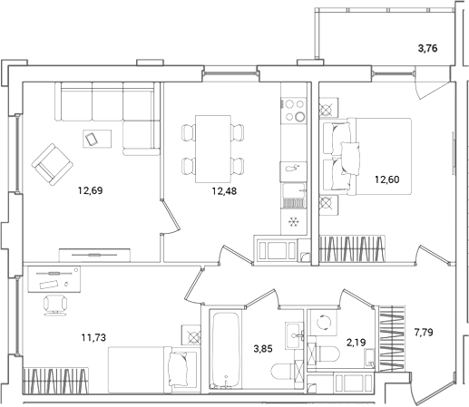 Планировка — OKLA, 3-комн., 63 м²