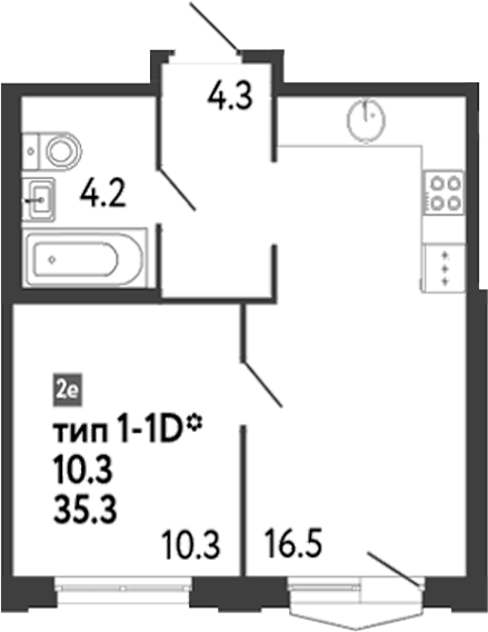 Планировка — Струны, 2-комн., 35 м²