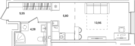 Планировка — OKLA, Студия, 30 м²