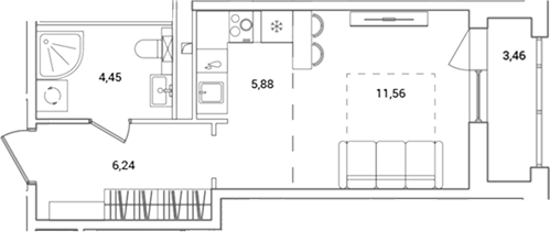 Планировка — OKLA, Студия, 28 м²