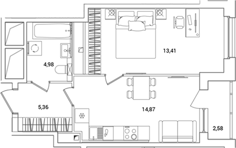 Планировка — OKLA, 1-комн., 40 м²