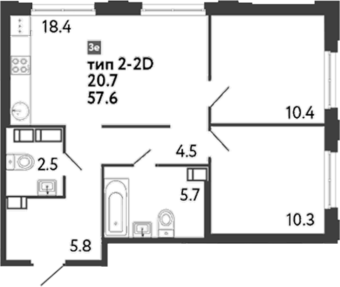 Планировка — Струны, 3-комн., 58 м²