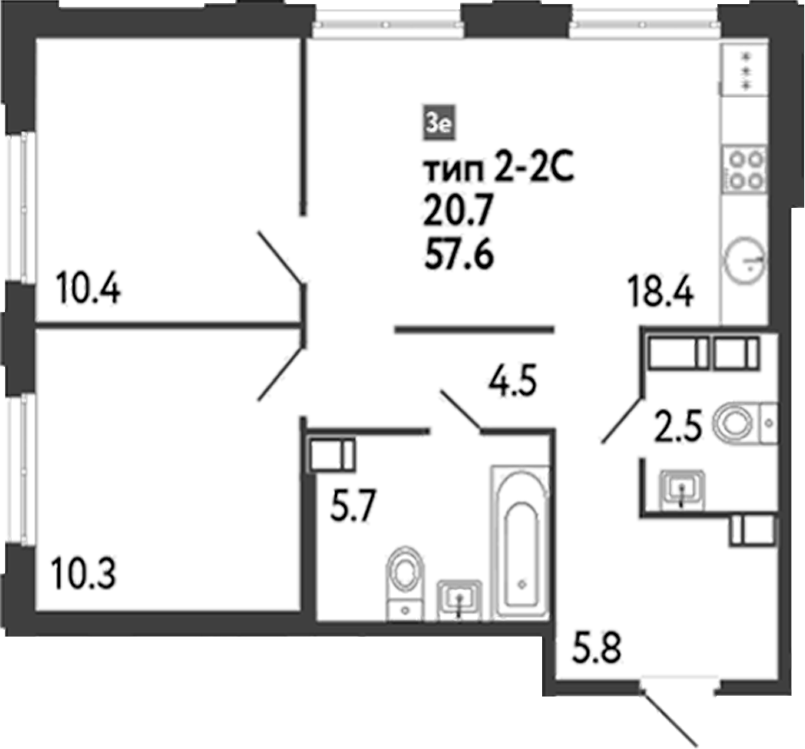 Планировка — Струны, 3-комн., 58 м²