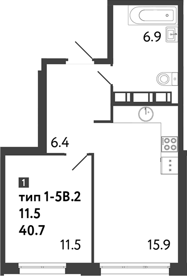 Планировка — Струны, 1-комн., 41 м²