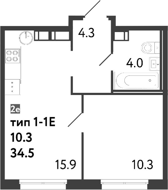 Планировка — Струны, 2-комн., 35 м²