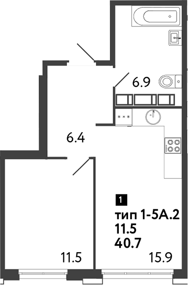 Планировка — Струны, 1-комн., 41 м²