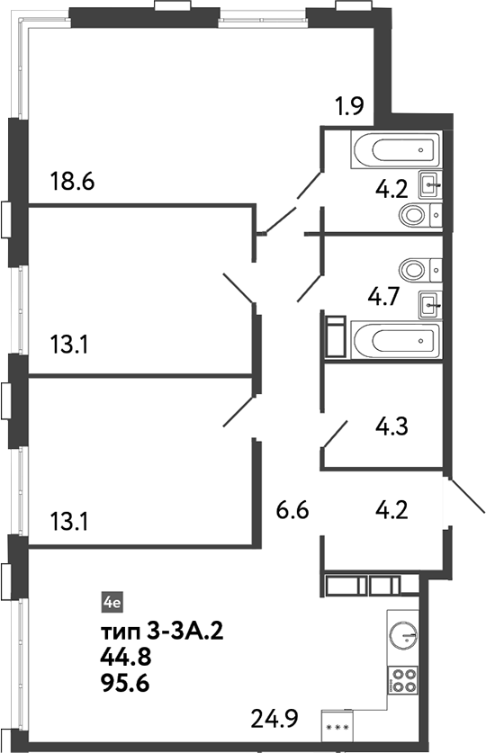 Планировка — Струны, 4-комн., 96 м²