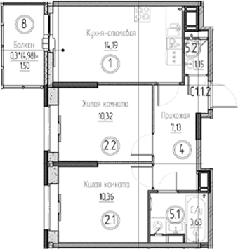 Планировка — Аквилон Верба, 2-комн., 47 м²