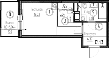 Планировка — Аквилон Верба, Студия, 25 м²