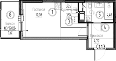 Планировка — Аквилон Верба, Студия, 25 м²