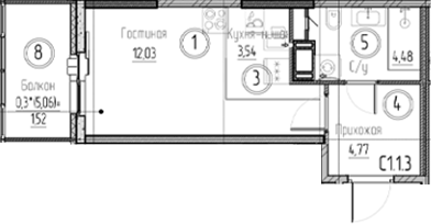 Планировка — Аквилон Верба, Студия, 25 м²