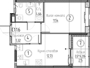 Планировка — Аквилон Верба, 1-комн., 34 м²