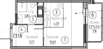 Планировка — Аквилон Верба, Студия, 24 м²