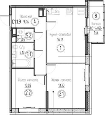 Планировка — Аквилон Верба, 3-комн., 54 м²