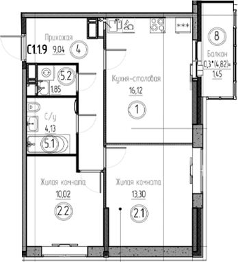 Планировка — Аквилон Верба, 3-комн., 54 м²