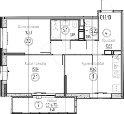 Планировка — Аквилон Верба, 3-комн., 56 м²