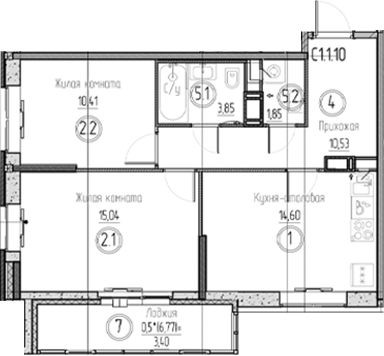 Планировка — Аквилон Верба, 3-комн., 56 м²