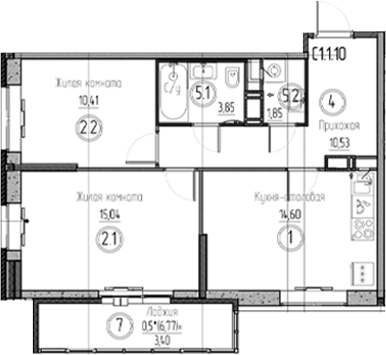 Планировка — Аквилон Верба, 3-комн., 56 м²